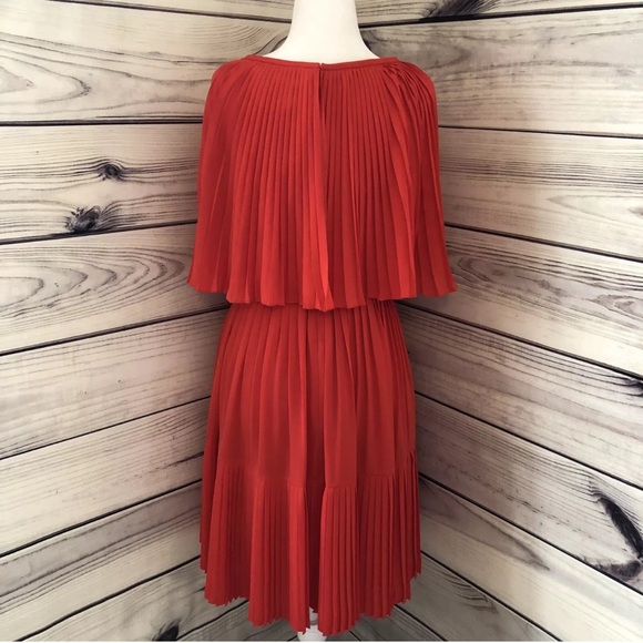 NWT KATE SPADE Persimmon Grove Red Orange Pleated Popover Cape Fit Flare Dress - Picture 8 of 16